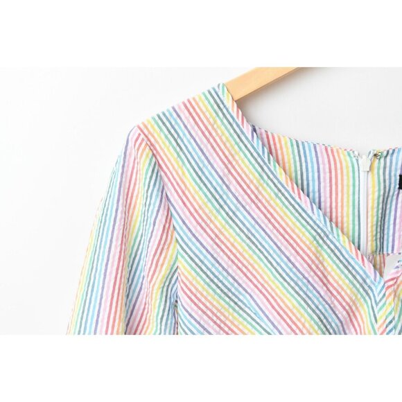 J.CREW V-Neck Rainbow Striped Seersucker Peplum Top Blouse Size 6 NEW - Picture 6 of 13